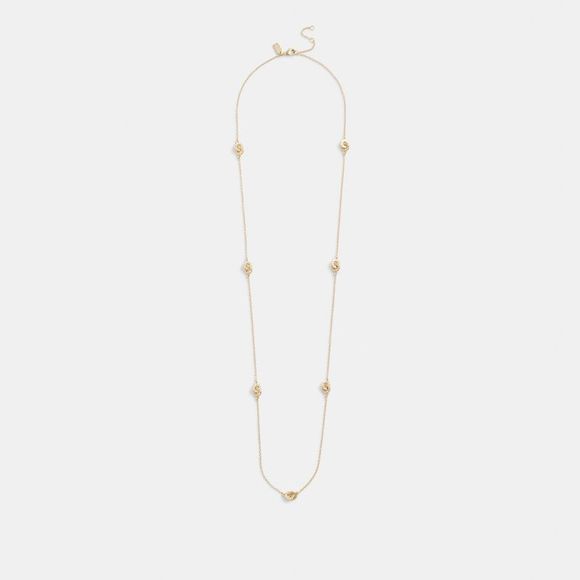 NWT Coach Outlet Interlocking Open Circle Pearl Long Station Necklace - Picture 2 of 4